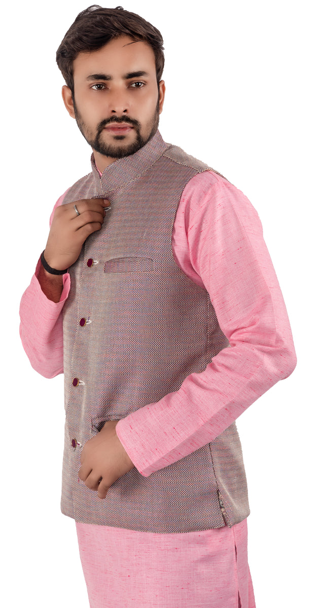 Dark Pink Cotton Blend Modi Jacket - Waist Coat [MSJ001] – The