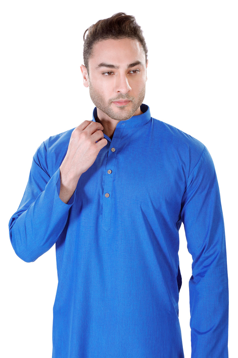 Blue Solid Cotton Blend Kurta Pyjama Set [MSKP078] – The Maharaja Store