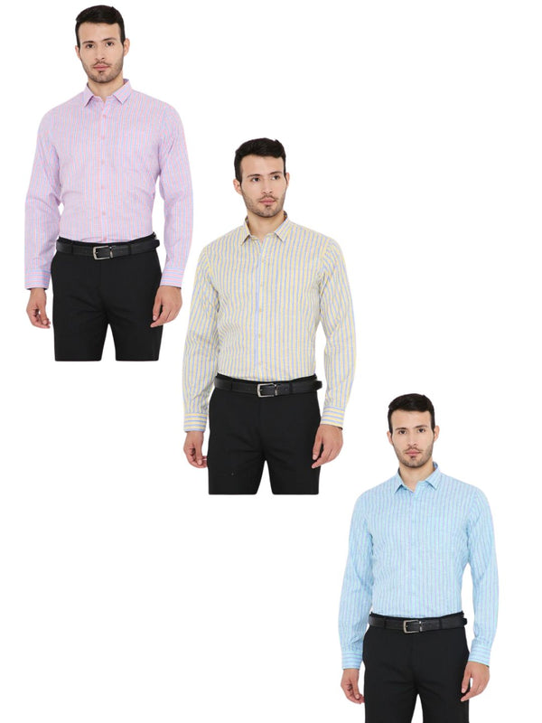 Combo of 3 Striped PolyBlend Slim Fit Formal Shirts