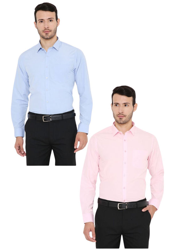 Combo of 2 Solid PolyBlend Slim Fit Formal Shirts
