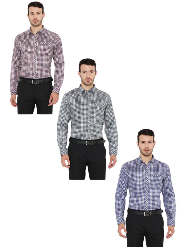 Combo of 3 Checkered PolyBlend Slim Fit Formal Shirts