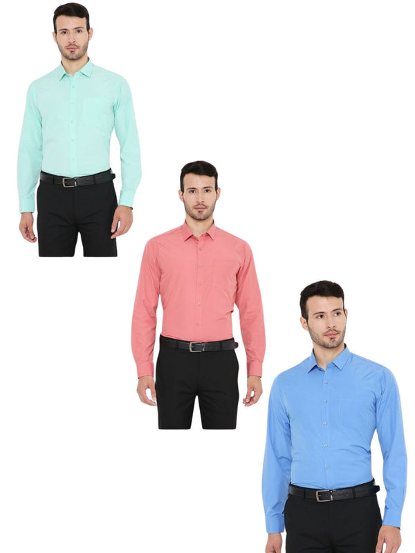 Combo of 3 Solid PolyBlend Slim Fit Formal Shirts