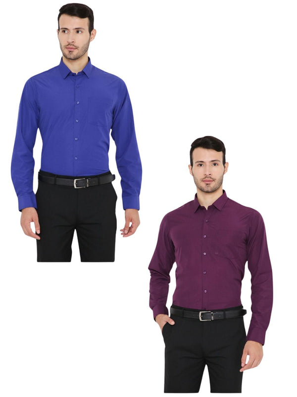 Combo of 2 Solid PolyBlend Slim Fit Formal Shirts