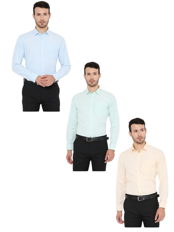 Combo of 3 Solid PolyBlend Slim Fit Formal Shirts