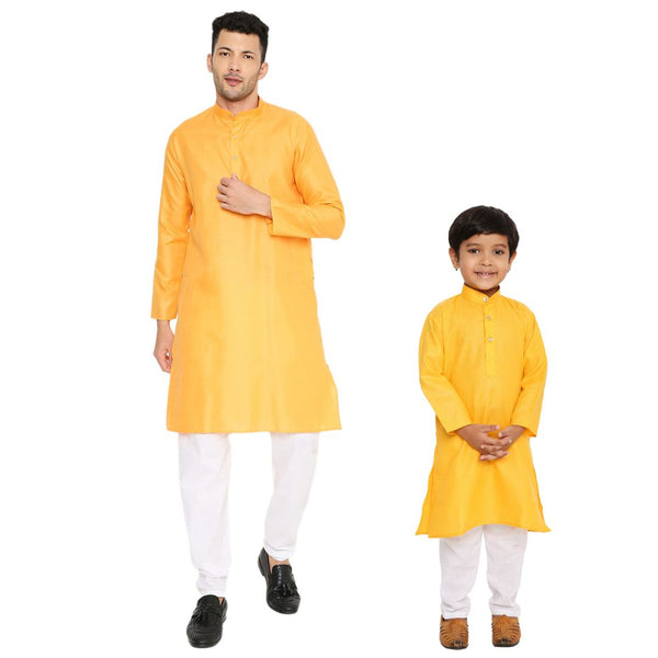 Father & Son Magic Cotton Kurta in Marigold