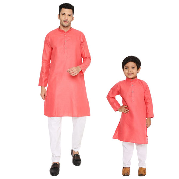 Father & Son Magic Cotton Kurta in Coral