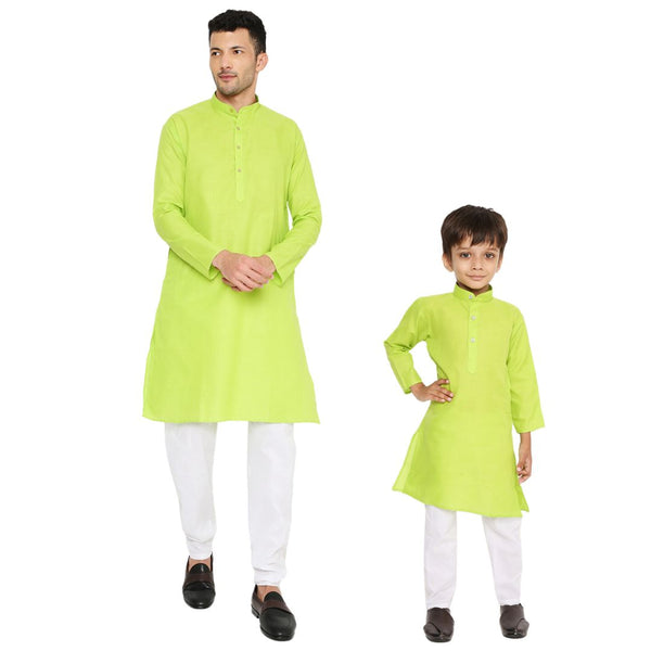 Father & Son Magic Cotton Kurta in Neon Green