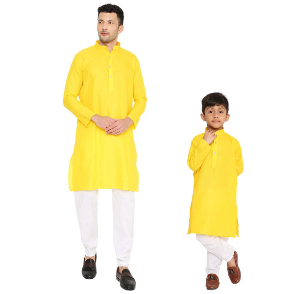 Father & Son Magic Cotton Kurta in Yellow
