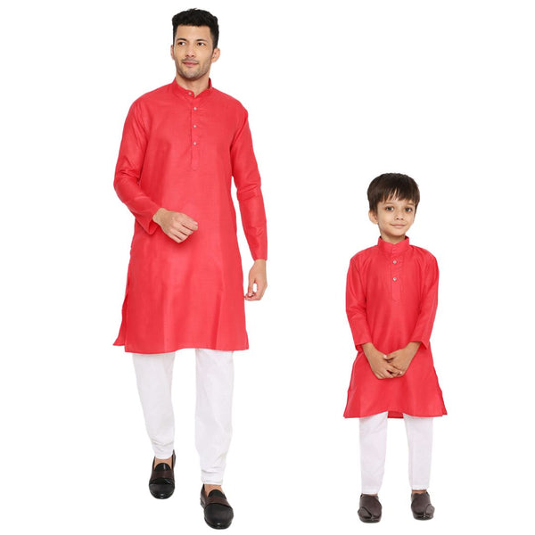 Father & Son Magic Cotton Kurta in Cherry Red