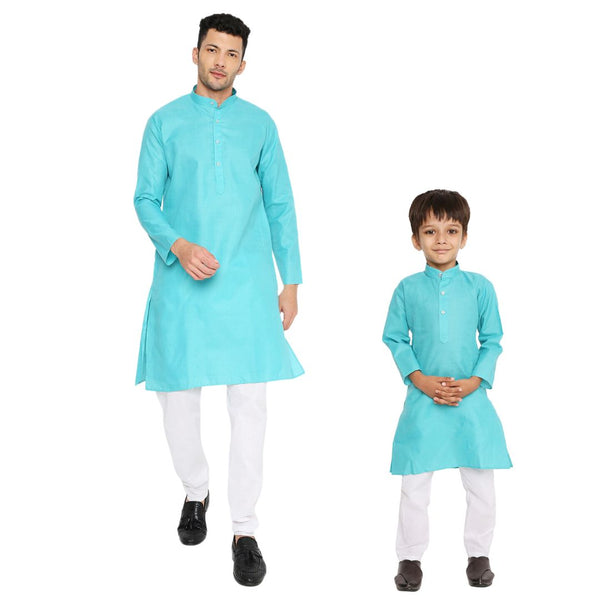 Father & Son Magic Cotton Kurta in Teal Green