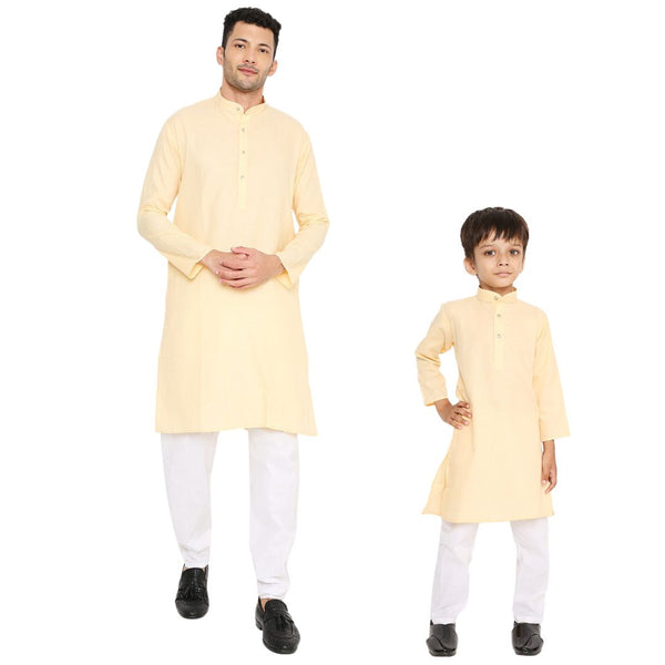 Father & Son Magic Cotton Kurta in Light Yellow