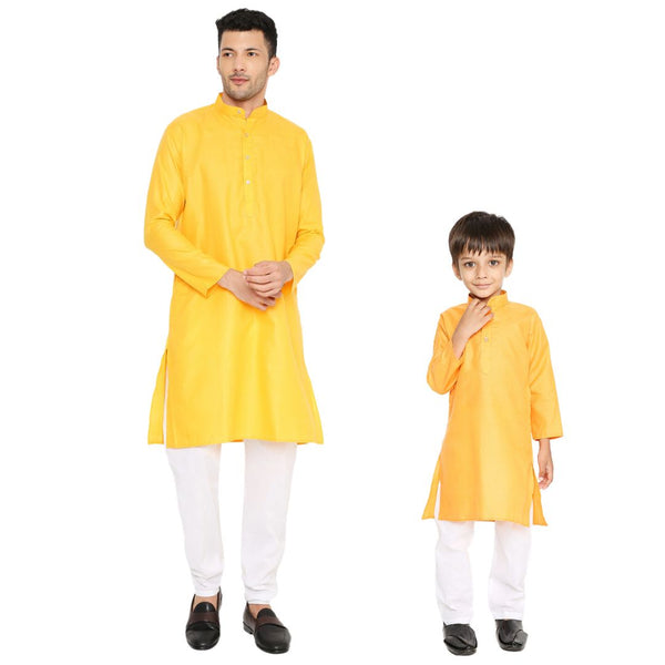 Father & Son Magic Cotton Kurta in Cyber Yellow