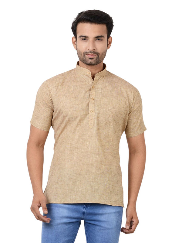 Handloom Cotton Short Kurta in Khaki