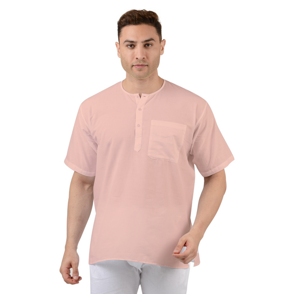 Maharaja Pure Cotton Straight Short Kurta in Peach for Men [MSHK036]