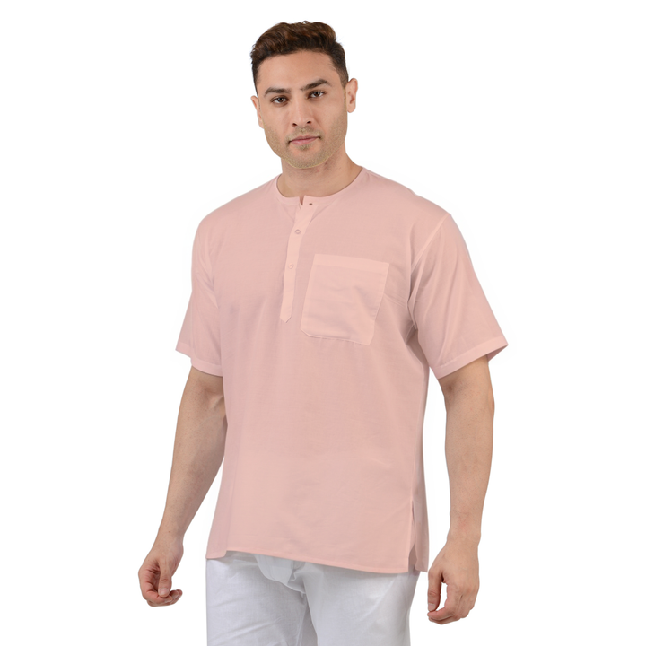 Peach Cotton Kurta - Summer Wear with short sleeves and chest pocket, ideal for lightweight and breathable traditional summer clothing.