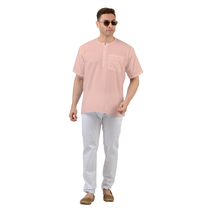 Peach Cotton Kurta - Summer Wear featuring a lightweight, breathable short kurta with a front pocket, ideal for traditional summer outfits.