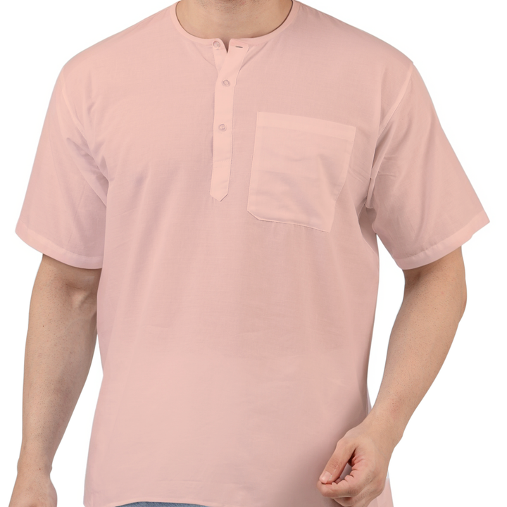 Peach Cotton Kurta - Summer Wear featuring a lightweight, breathable fabric with short sleeves and a chest pocket, ideal for traditional comfort.