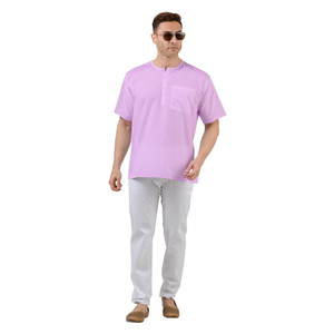 Maharaja Pure Cotton Straight Short Kurta in Pink for Men [MSHK037]
