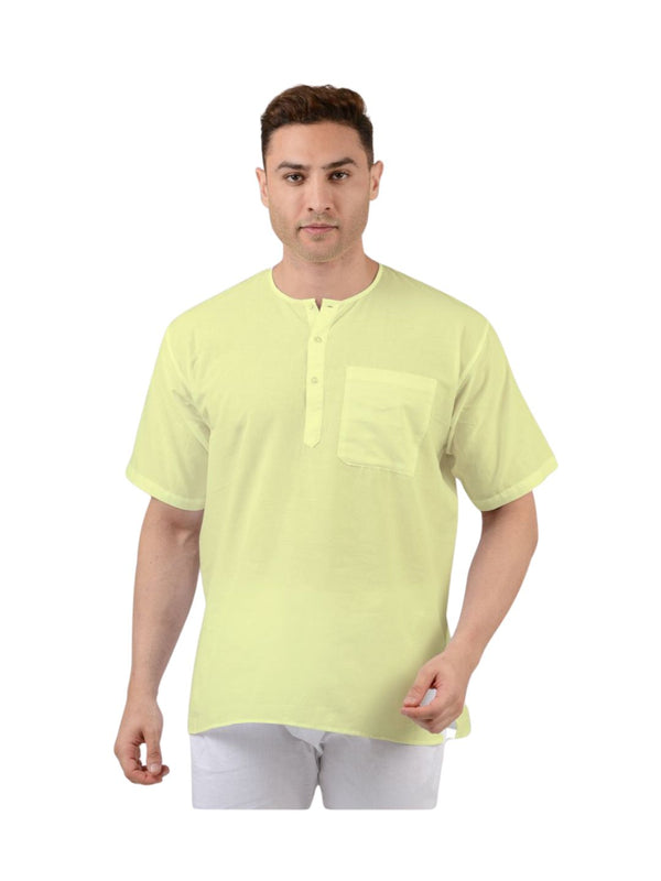 Pure Cotton Short Kurta in Yellow