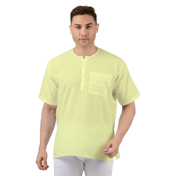 Maharaja Pure Cotton Straight Short Kurta in Yellow for Men [MSHK039]