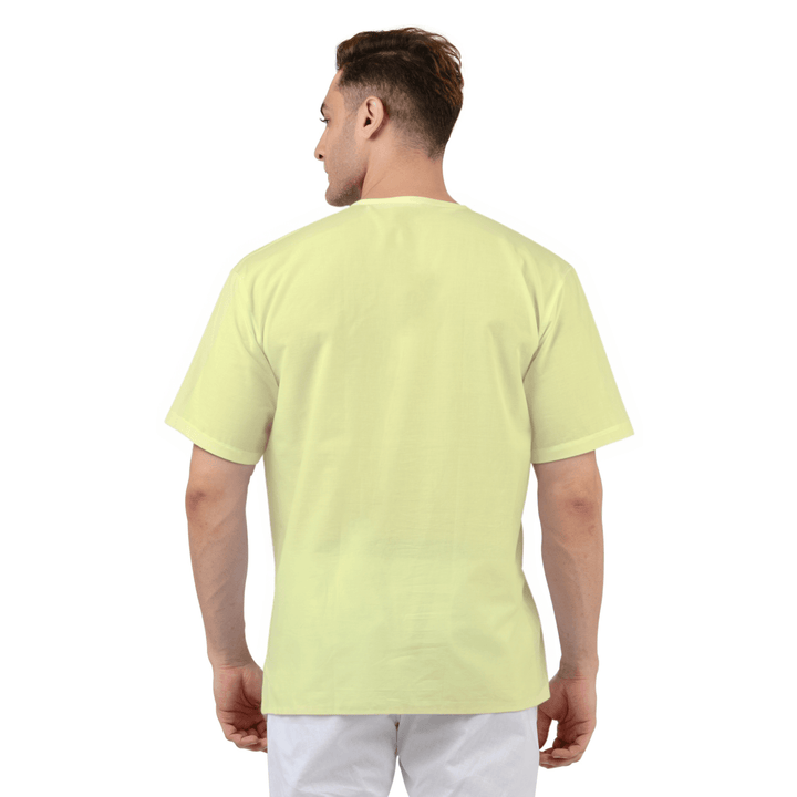 Back view of Yellow Cotton Kurta - Maharaja Comfort, featuring breathable pure cotton fabric ideal for summer traditional wear.