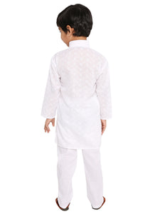 Maharaja Kids Pure Cotton Self Design White Kurta Pyjama Set for Boys [MSKKP037]
