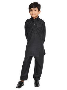 Maharaja Poly Cotton Pathani Set in Black for Boys [MSKKP040]