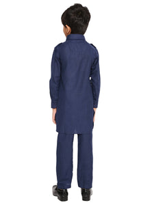 Maharaja Poly Cotton Pathani Set in Blue for Boys [MSKKP043]