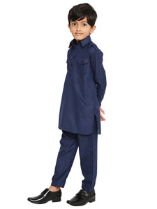 Maharaja Poly Cotton Pathani Set in Blue for Boys [MSKKP043]