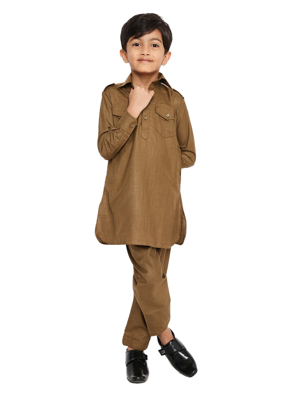 Maharaja Poly Cotton Pathani Set in Khakhi for Boys [MSKKP044]