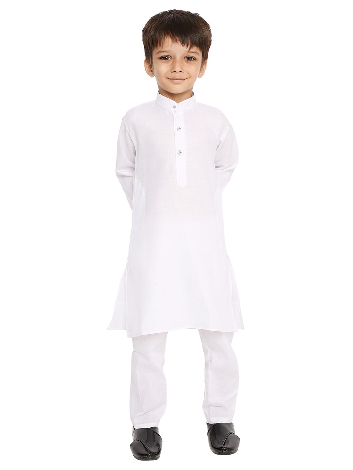 Kids Kurta Pyjama Set - Cotton Comfort in white, featuring a classic straight-cut kurta with mandarin collar and matching pyjama for boys.