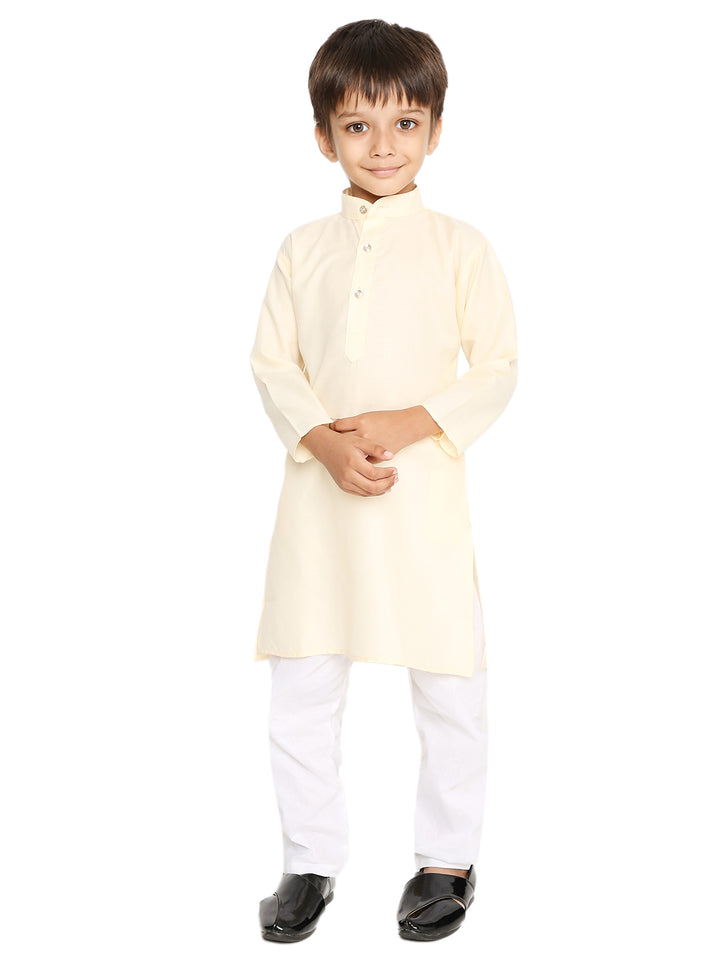 Kids Cotton Kurta Set - Traditional Kurta Pyjama in off-white, featuring a classic straight-cut kurta and white pyjama for boys.