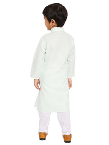 Maharaja Mint Green Cotton Blend Kurta Pyjama Set for Boys [MSKKP1108]