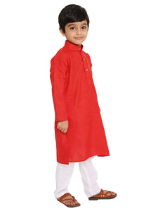 Maharaja Red Cotton Blend Kurta Pyjama Set for Boys [MSKKP1114]