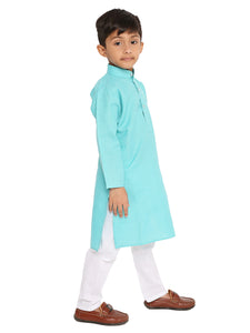 Maharaja Turquoise Cotton Blend Kurta Pyjama Set for Boys [MSKKP1116]