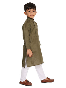Maharaja Military Green Cotton Blend Kurta Pyjama Set for Boys [MSKKP1130]