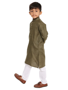 Maharaja Military Green Cotton Blend Kurta Pyjama Set for Boys [MSKKP1130]