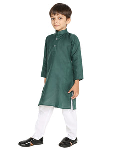 Maharaja Dark Green Cotton Blend Kurta Pyjama Set for Boys [MSKKP1134]