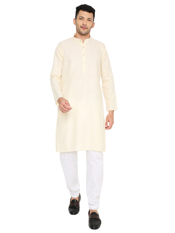 Magic Cotton Kurta in off-white with a relaxed fit, featuring a mandarin collar and button placket, ideal for traditional events or casual wear.