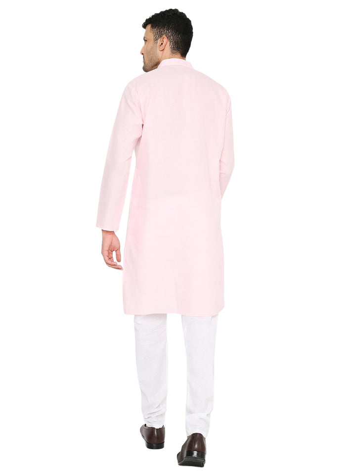 Back view of Magic Cotton Kurta - Light Pink highlighting its straight hem and breathable cotton fabric for all-day comfort.