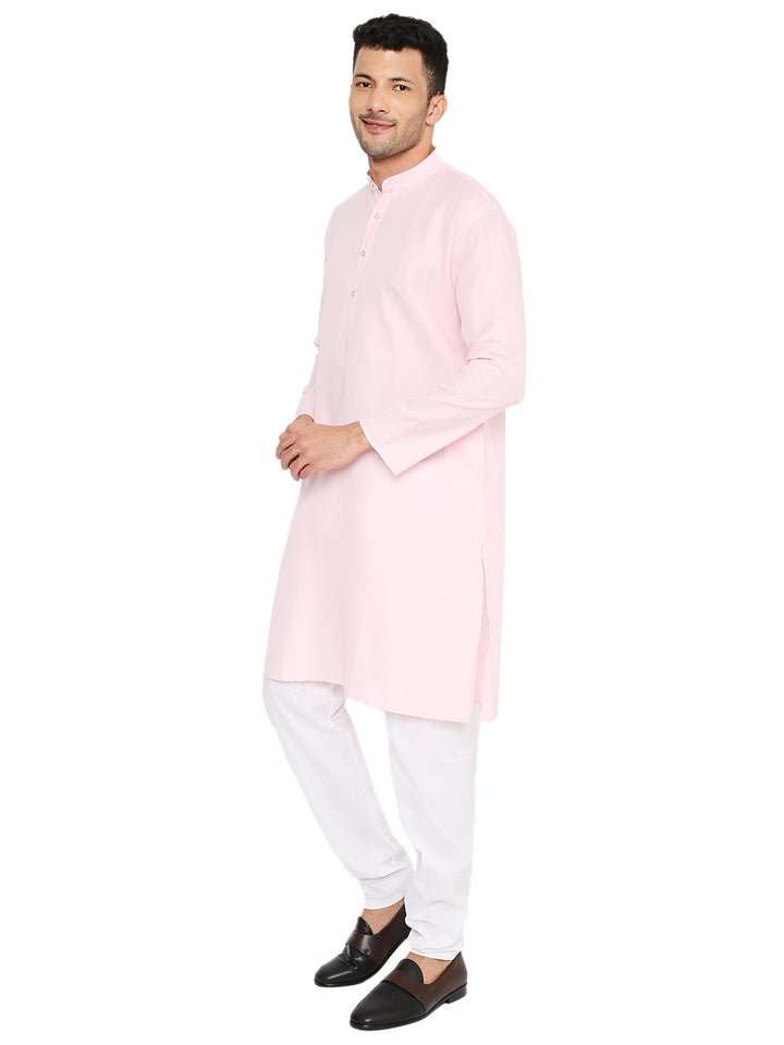 Side pose of Magic Cotton Kurta - Light Pink displaying its relaxed fit and elegant design, perfect for festive and casual occasions.
