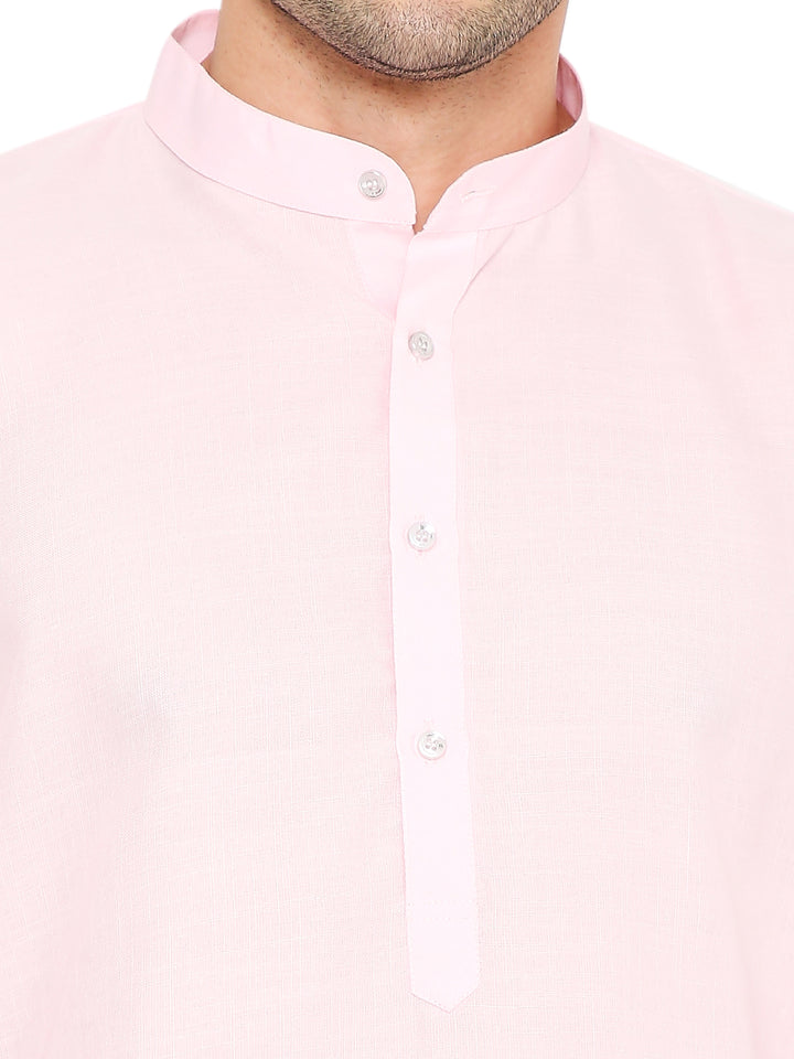 Close-up of Magic Cotton Kurta - Light Pink placket and buttons, emphasizing fine stitching and premium cotton fabric.