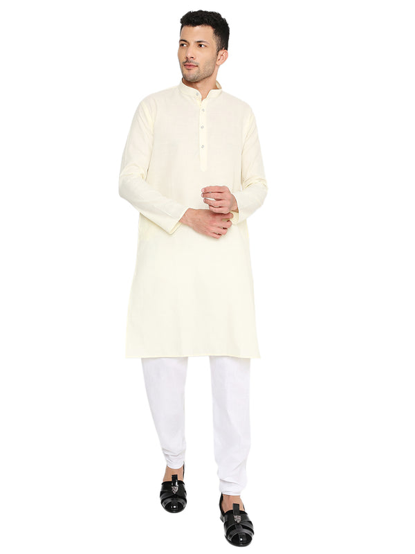 Magic Kurta Set - Maharaja Pyjama in lemon yellow featuring a solid cotton kurta with white pyjama, ideal for traditional and festive wear.