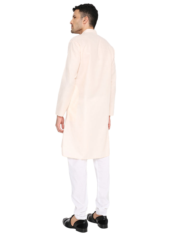 Back view of Magic Cotton Peach Kurta showcasing its straight cut and soft cotton fabric, ideal for traditional and festive wear.