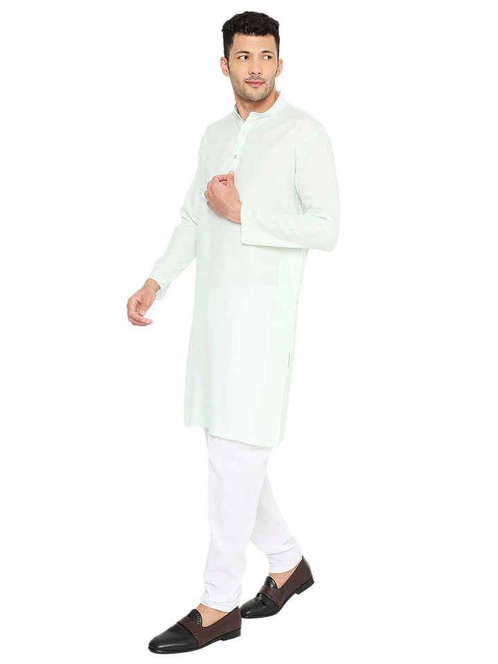 Side view of Magic Mint Green Kurta highlighting its breathable cotton fabric and versatile fit for everyday ethnic style.