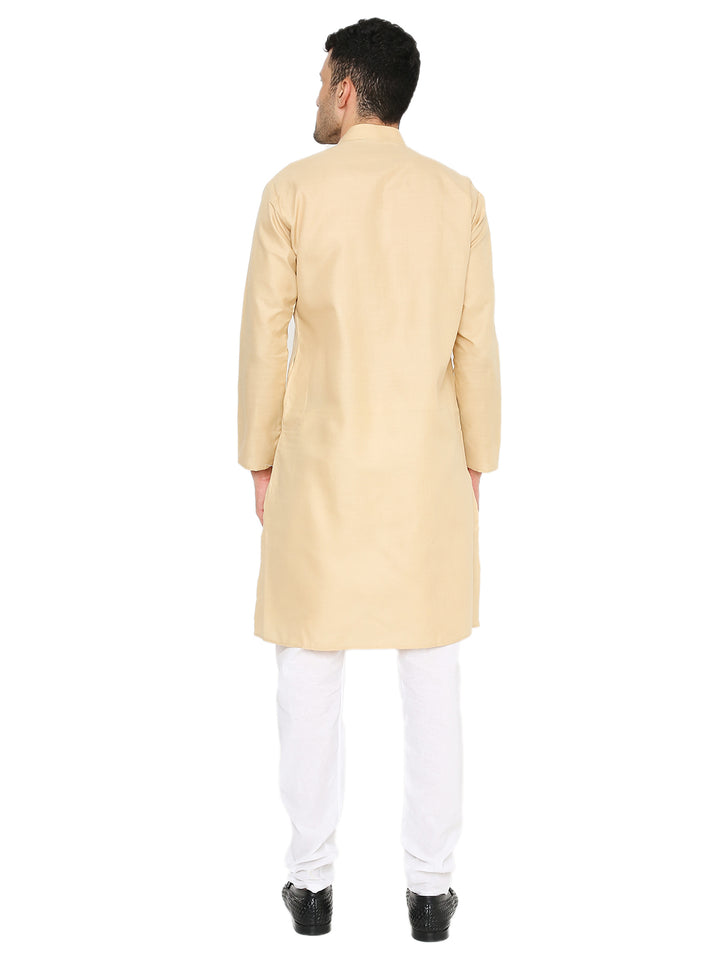Back view of Magic Cotton Khaki Kurta Maharaja Fit highlighting its straight cut and smooth cotton texture, perfect for ceremonial occasions.