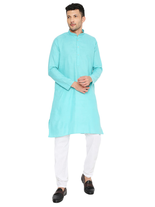 Maharaja Magic Cotton Solid Kurta And Pyjama set in Turquoise for Men [MSKP1116]