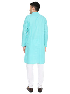 Maharaja Magic Cotton Solid Kurta And Pyjama set in Turquoise for Men [MSKP1116]