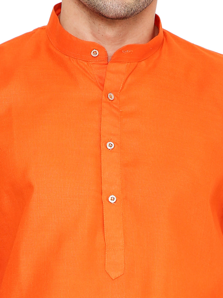 Close-up of Magic Cotton Kurta's button placket and mandarin collar, highlighting fine stitching and breathable fabric.