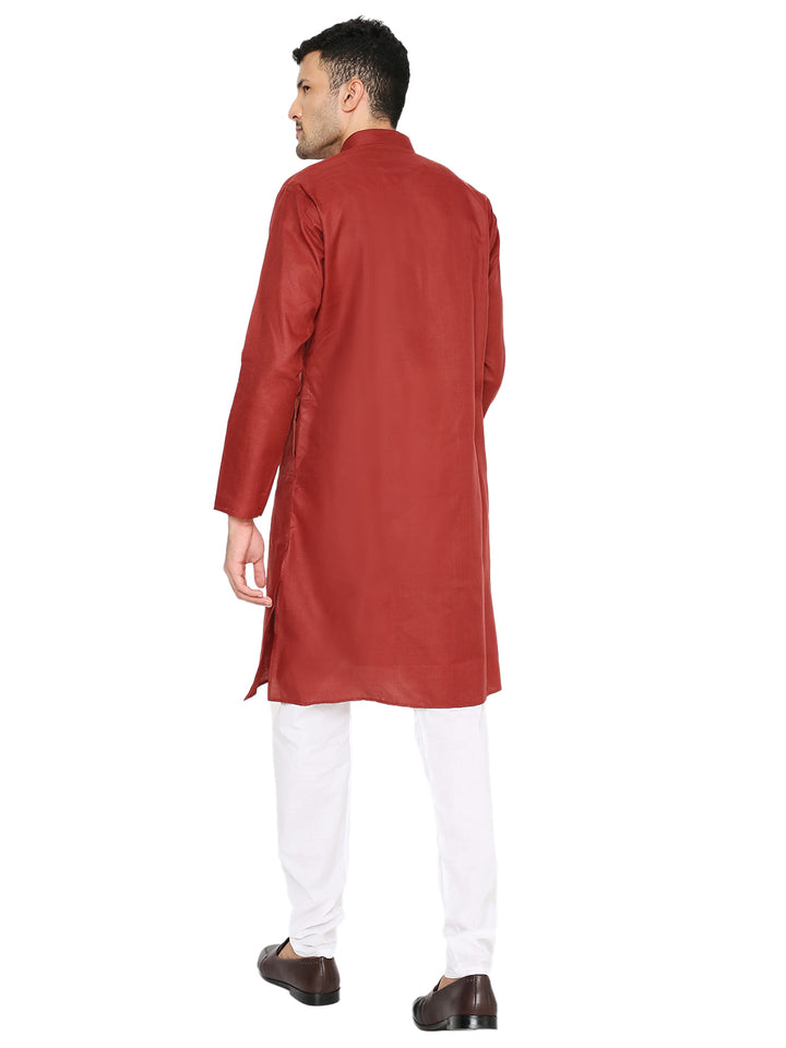 Back view of Magic Cotton Solid Kurta in Maroon, showcasing its straight-cut design and breathable fabric for all-day comfort.